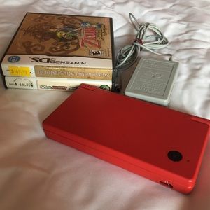Red Nintendo DSi + Zelda, & The Sims Castaway